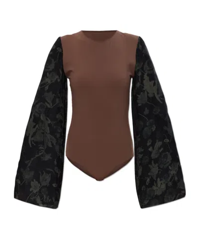 Maison Margiela Flared Sleeved Bodysuit In Brown