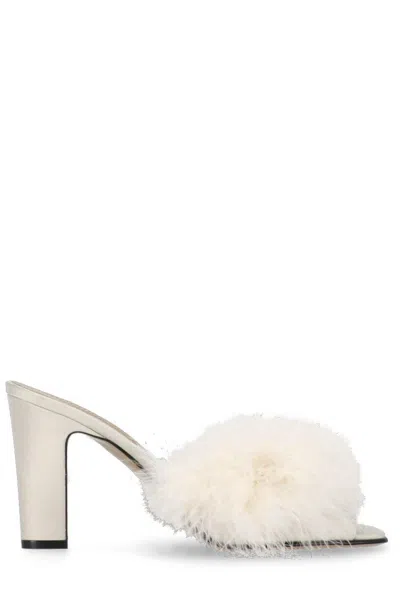 Maison Margiela 90mm Feather-embellished Mules In T2021 Ecru