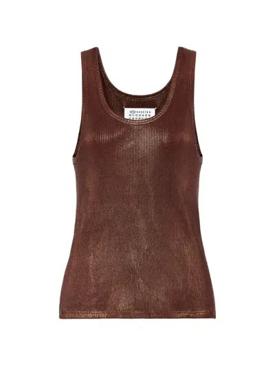 Maison Margiela Foiled Ribbed Tank Top In Brown