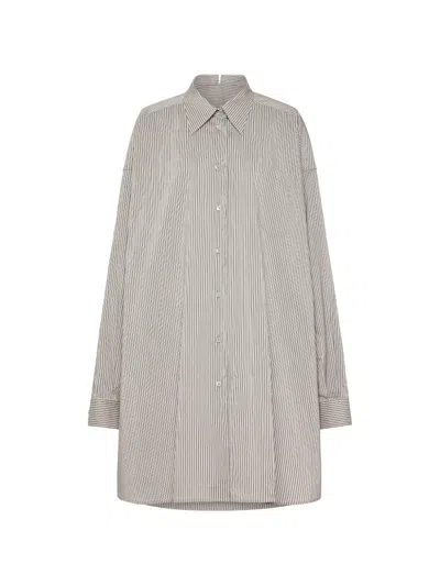 Maison Margiela Fold Collar Pinstriped Shirt In Gray