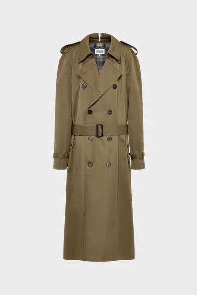 Maison Margiela Folded Collar Cotton Trench Coat Woman Military Green In Multi