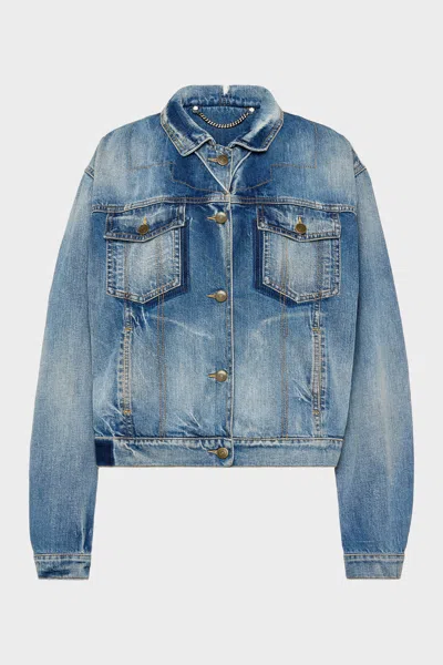 Maison Margiela Folded Collar Denim Jacket Woman Blue Jeans