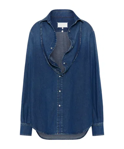 Maison Margiela Folded Collar Denim Shirt Woman Blue