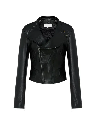 Maison Margiela Folded Collar Leather Jacket In Black
