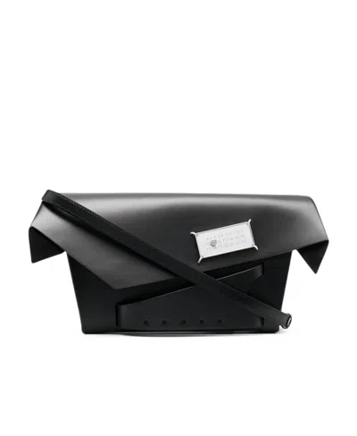 Maison Margiela Foldover-top Logo Clutch Bag In Black