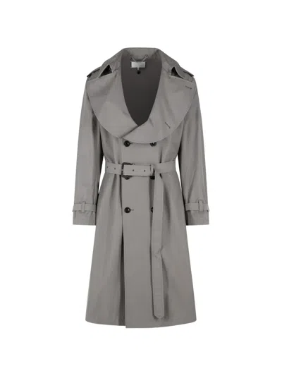 Maison Margiela Grey Cotton Blend Trench Coat With Folded Collar In Gray