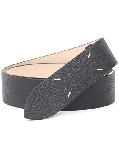 Maison Margiela Four-stitch Grained-leather Belt In Black
