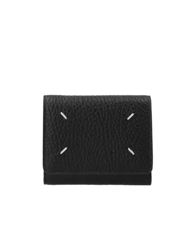 Maison Margiela Four-stitch Grained-leather Wallet In Black