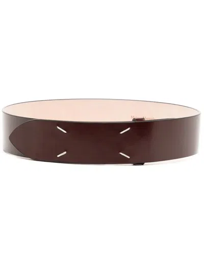 Maison Margiela Four-stitch Leather Belt In 褐色