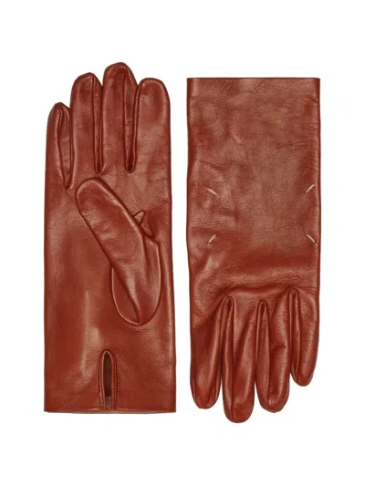 Maison Margiela Four-stitch Leather Gloves In Brown