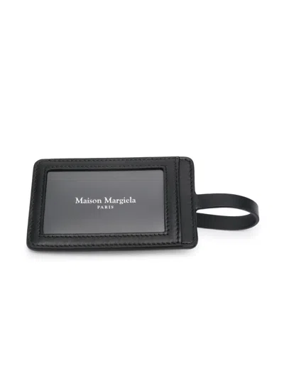 Maison Margiela Four-stitch Leather Luggage Tag In Black