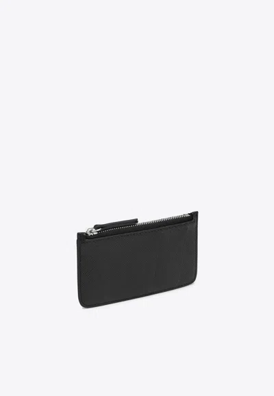 Maison Margiela Four-stitch Leather Zip Cardholder In Black