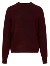 Maison Margiela Dropped Shoulder Burgundy Wool Sweater With Ribbed Details In Burgundy