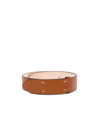 Maison Margiela Four-stitch Logo Leather Belt In Brown