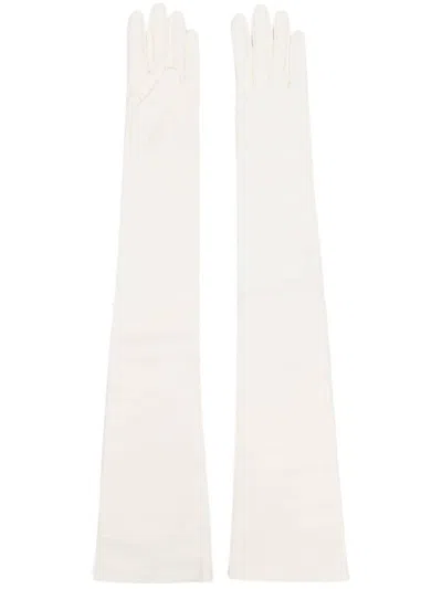 Maison Margiela Four-stitch Logo Leather Gloves In Off White