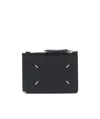 Maison Margiela Calfskin Leather Wallet With Contrasting Logo Stitching In Black