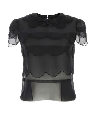 Maison Margiela Four-stitch Logo Semi-sheer Blouse In Black