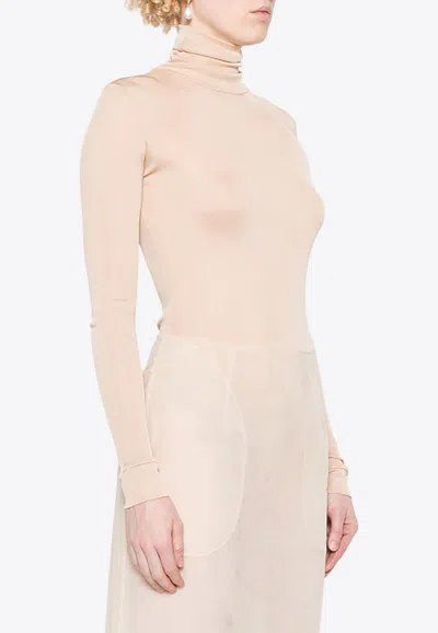 Maison Margiela Four Stitch Logo Turtleneck Bodysuit In Nude