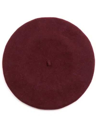 Maison Margiela Burgundy Four Stitch-logo Beret Hat In Red