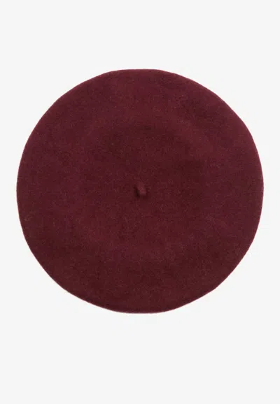 Maison Margiela Four Stitch Logo Wool Beret In Burgundy