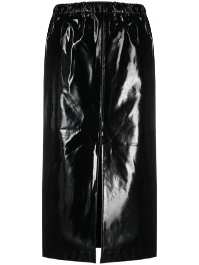 Maison Margiela Four-stitch Patent Midi Skirt In Black