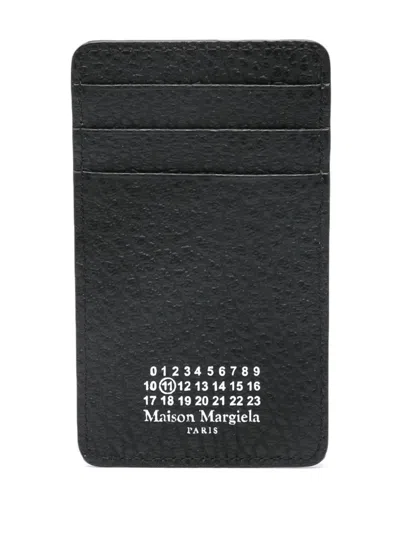 Maison Margiela Leather Card Holder With Embossed Texture And Contrasting Stitching In Black