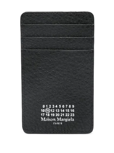 Maison Margiela Four Stitch-print Leather Cardholder In Black
