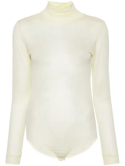 Maison Margiela Four-stitch Sheer Bodysuit In Yellow