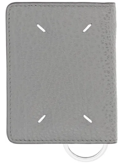 Maison Margiela Four Stitches Card Holder With Key Ring In Gray