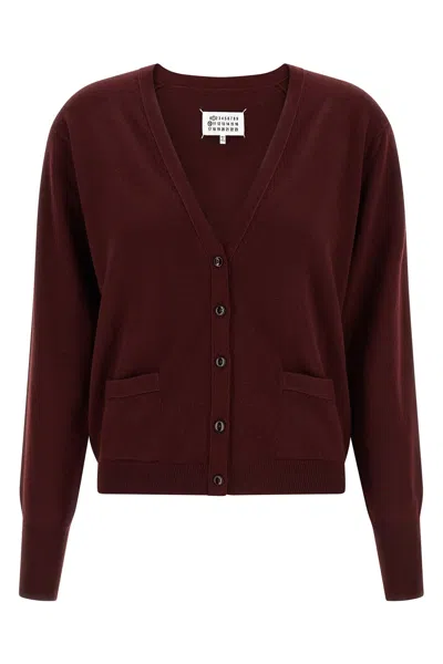 Maison Margiela Four Stitches Knit Cardigan Front Pockets In Burgundy