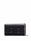Maison Margiela Four-stitch Leather Wallet-on-chain In Black