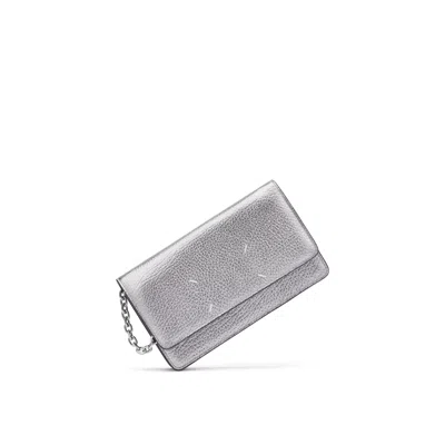 Maison Margiela Four Stitches Chain Wallet Unisex Metallic Grey In Gray