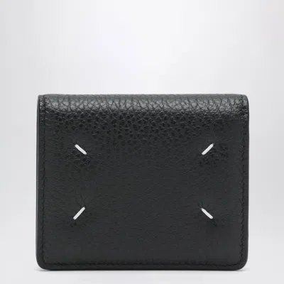 Maison Margiela Four Stitches Compact Grained Leather Card Holder In Black