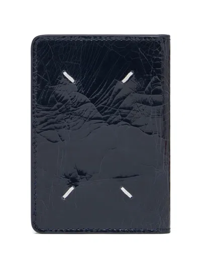 Maison Margiela Four Stitches Crackled Card Holder In Blue