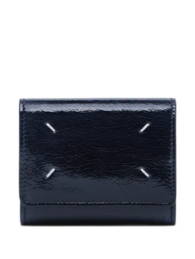 Maison Margiela Four Stitches Crackled Leather Wallet In Blue