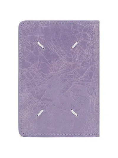 Maison Margiela Four Stitches Crackled-effect Card Holder In Purple