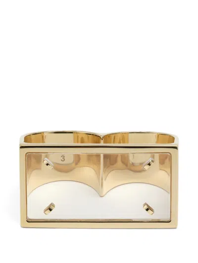 Maison Margiela Four Stitches Double Signet Ring In Gold