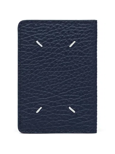 Maison Margiela Four Stitches Grained Card Holder In Blue