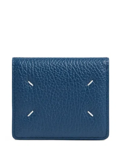 Maison Margiela Four Stitches Grained Leather Cardholder In Blue