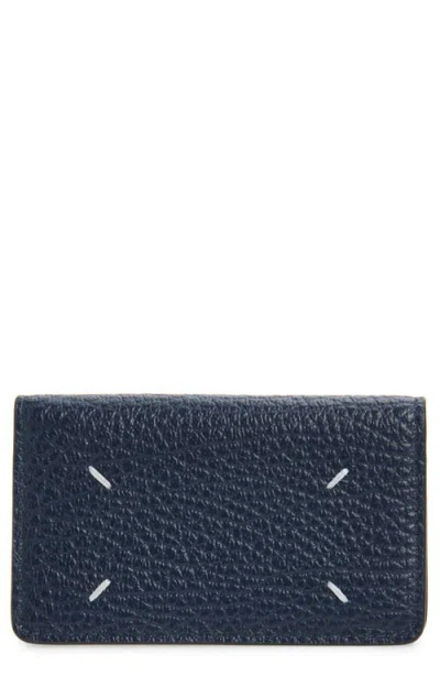 Maison Margiela Four Stitches Leather Card Holder In Blue