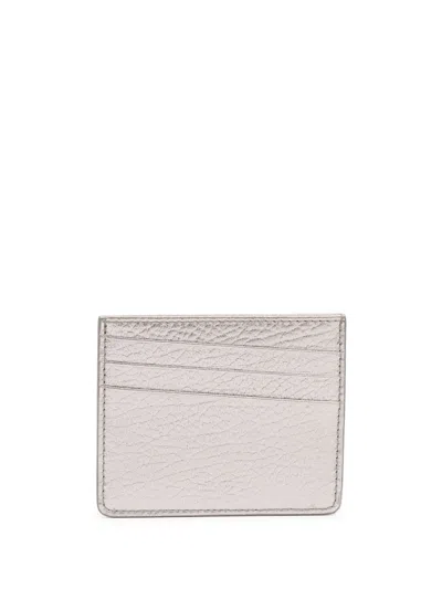 Maison Margiela Four Stitches Leather Card Holder In Silver