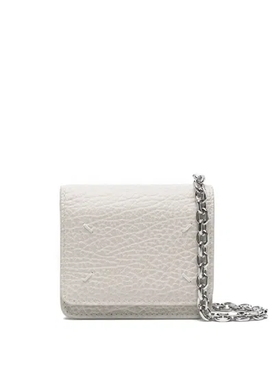 Maison Margiela Four Stitches Leather Chain Wallet In Grey