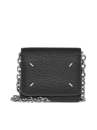 Maison Margiela Four Stitches Leather Wallet On Chain In Black