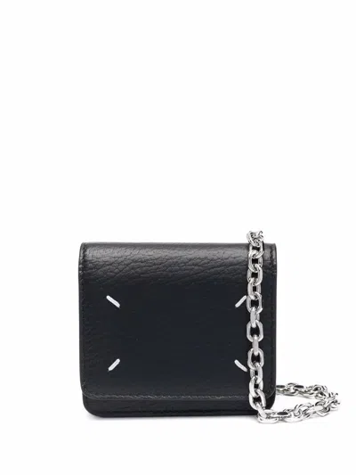 Maison Margiela Four Stitches Leather Wallet On Chain In Black