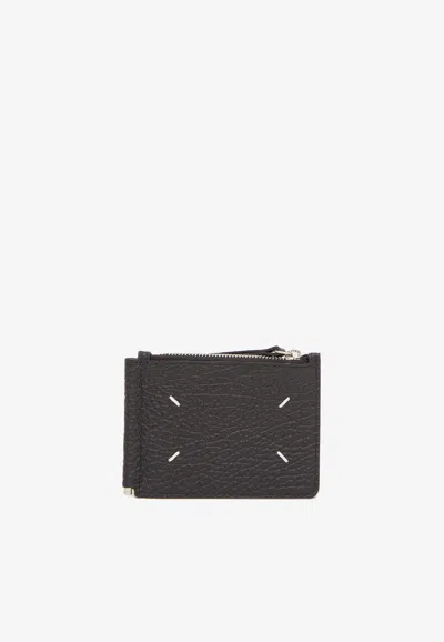 Maison Margiela Four Stitches Leather Zip Wallet In Black