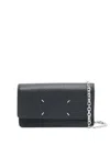Maison Margiela Four-stitch Leather Wallet-on-chain In Black