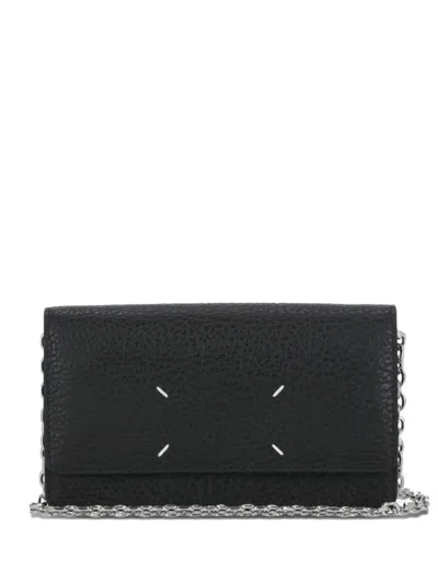 Maison Margiela Four Stitches Pebbled Leather Wallet In Black