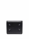 Maison Margiela Black Bifold Wallet With Stitching Detail And Key Ring In Grained Leather Woman Mais In Black