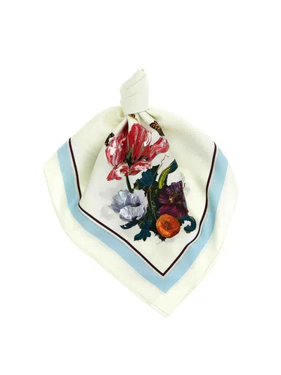 Maison Margiela Floral Stitch Detail Scarf Signature Motif In Blue