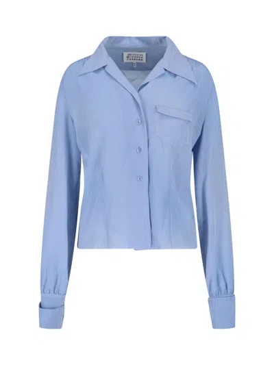 Maison Margiela Four Stitches Silk Shirt In Blue